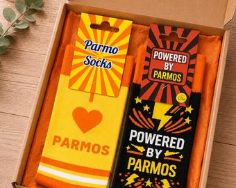 Parmo Socks Gift Selection Box | Teesside Gift | I Love Parmos & Powered by Parmo Socks | Cotton Rich Crew Socks |Size 6-11 | UTB | Boro