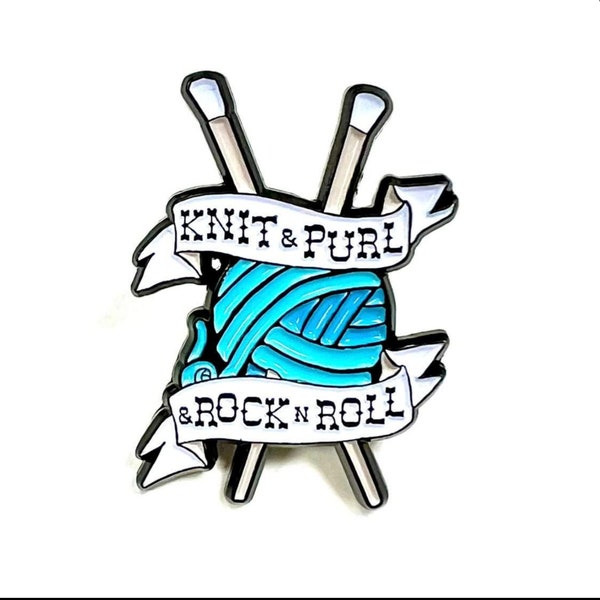 Knit and Purl and Rock n Roll enamel badge