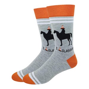 Glasgow Coneheid Mens Novelty Socks – Duke of Wellington – Scotland Football Fan Gift – Statue Cone Head Souvenir – UK 6-11 Tartan Army image 1