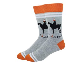 Glasgow Coneheid Socks – Duke of Wellington Statue Socks – Funny Scotland Gift – Glasgow Souvenir – Novelty Socks UK 6-11