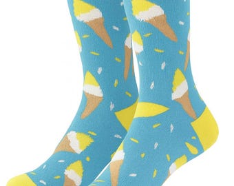 Redcar Lemon Top Ice Cream Socks: Teesside Seaside Souvenir, Foodie Gift (UK 6-11)