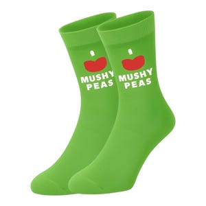 Mushy Peas Socks – Funny Food Socks – Fish and Chips Gift – British Gift Idea – Novelty Socks for Him or Her – UK 6-11