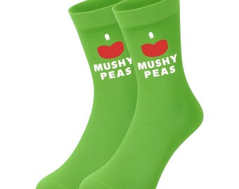 Mushy Peas Socks – Funny Food Socks – Fish and Chips Gift – British Gift Idea – Novelty Socks for Him or Her – UK 6-11