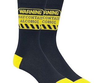 May Contain Alcohol Socks – Funny Beer Gift for Men, Novelty Drinking Socks, Gag Gift, Size 6–11 Joke Socks