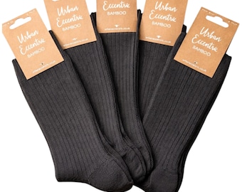 Men’s Bamboo Socks 5 Pack UK 6–11 – Ribbed Soft Breathable Socks – Black White Navy – Comfortable Everyday Work Socks Gift