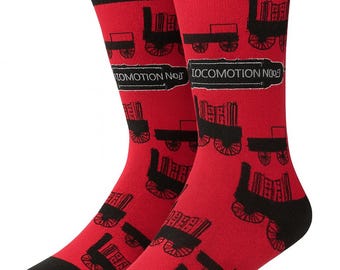 Locomotion No.1 Train Socks – Stockton & Darlington Railway Inspired Gift, Red Cotton Rich Novelty Socks, Unisex Size 6–11