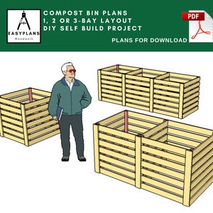 Compost Bin Plans: 1, 2, 3 Bay DIY Woodwork Project (PDF download)