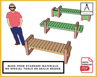 PLANS for Garden Bench made from Standard Materials 3 Different Designs  Easy DIY Woodwork Project for the Garden