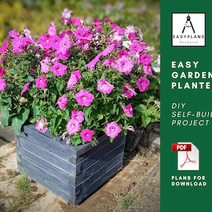 DIYガーデンプランタープラン：現代的な木製花壇（PDFダウンロード）