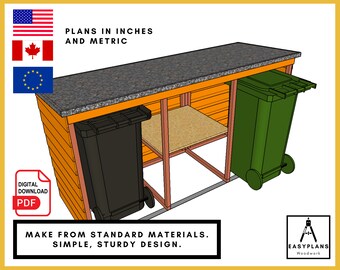 PLANS for Low Budget Wheelie Bin Storage, One, Two or Three Bay System, Simple DIY Woodwork Project for the Garden