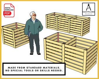 PLANES para un sistema de contenedor de abono económico de 1, 2 o 3 bahías Proyecto simple de carpintería de bricolaje para el jardín