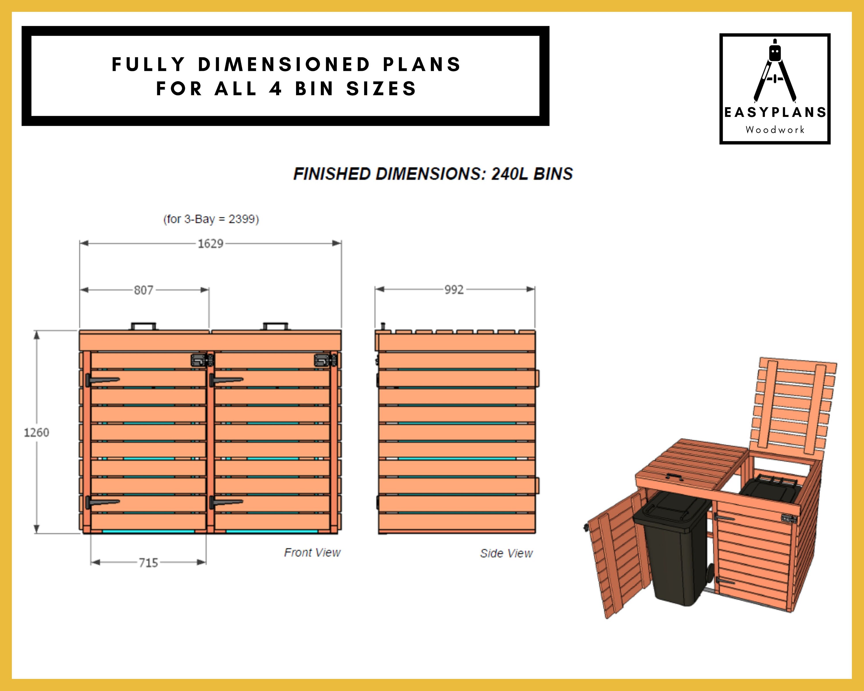 Wheelie Bin Storage Plans Two or Three Bay System DIY Etsy Canada