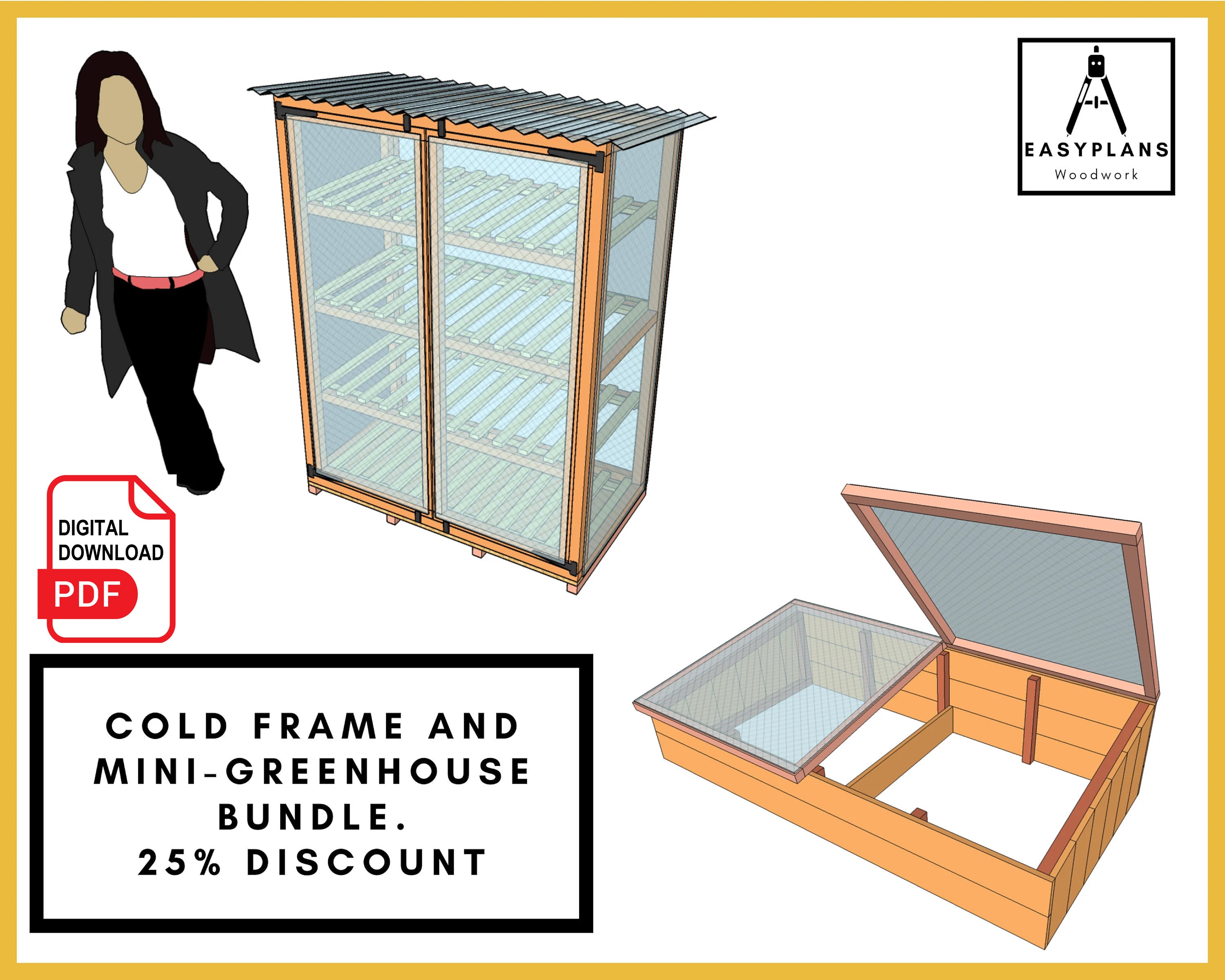 Mini Greenhouse & Cold Frame Plans: DIY Woodwork Project (PDF Pattern)