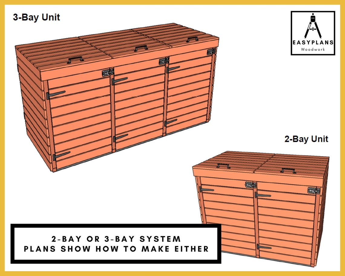 Wheelie Bin Storage Plans Two or Three Bay System DIY Etsy Canada