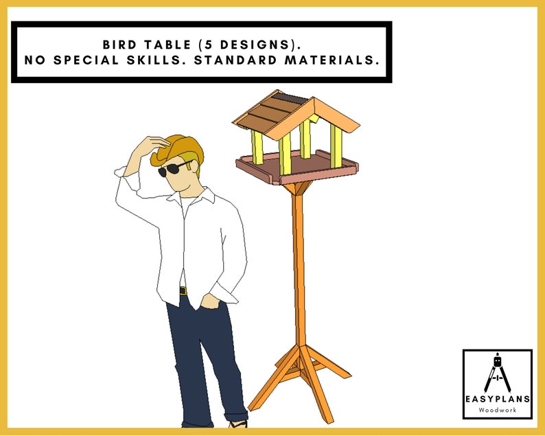 PLANS for Bird Table Bird Feeder, 5 Designs, Simple DIY Woodworking Project for the Garden image 2