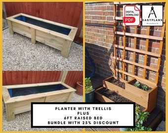 PLANS for 6ft Raised Flower bed Bed and Planter with Trellis Easy DIY Woodwork Project for the Garden BUNDLE worth 40% Discount