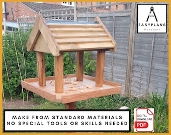 PLANES para comedero para pájaros con mesa para pájaros, proyecto sencillo de carpintería de bricolaje para el jardín.