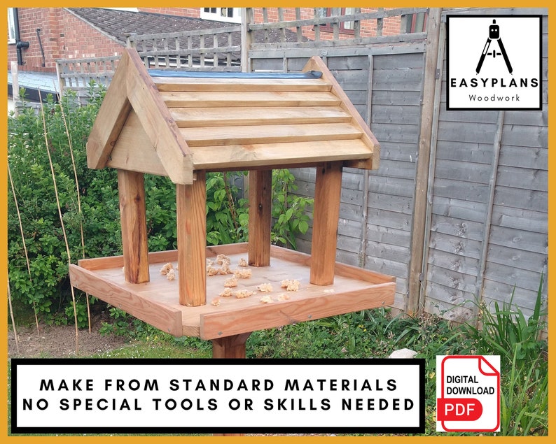 PLANS for Bird Table Bird Feeder, Simple DIY Woodworking Project for the Garden. image 1