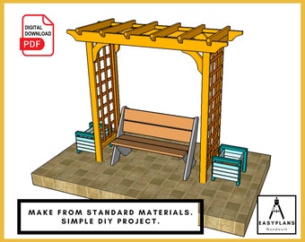 PLANS for Garden Arbor, Pergola with Trellis, Rustic Arch, Simple DIY Woodworking Project for the Garden