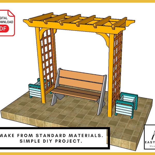 PLANS for Garden Arbor, Pergola with Trellis, Rustic Arch, Simple DIY Woodworking Project for the Garden