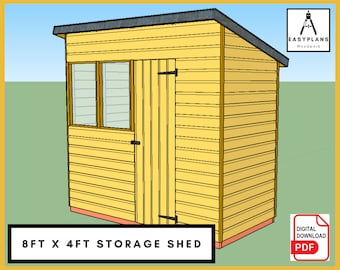 PLANS for Lean To Storage Shed 8ft x 4ft DIY Woodworking Project for the garden