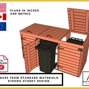 PLANS for Wheelie Bin Storage, Two or Three Bay System, Simple DIY Woodworking Project for the garden.