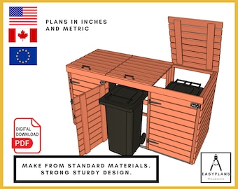 PLANS for Wheelie Bin Storage, Two or Three Bay System, Simple DIY Woodworking Project for the garden.