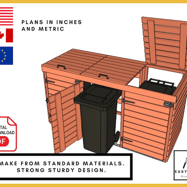PLANS for Wheelie Bin Storage, Two or Three Bay System, Simple DIY Woodworking Project for the garden.