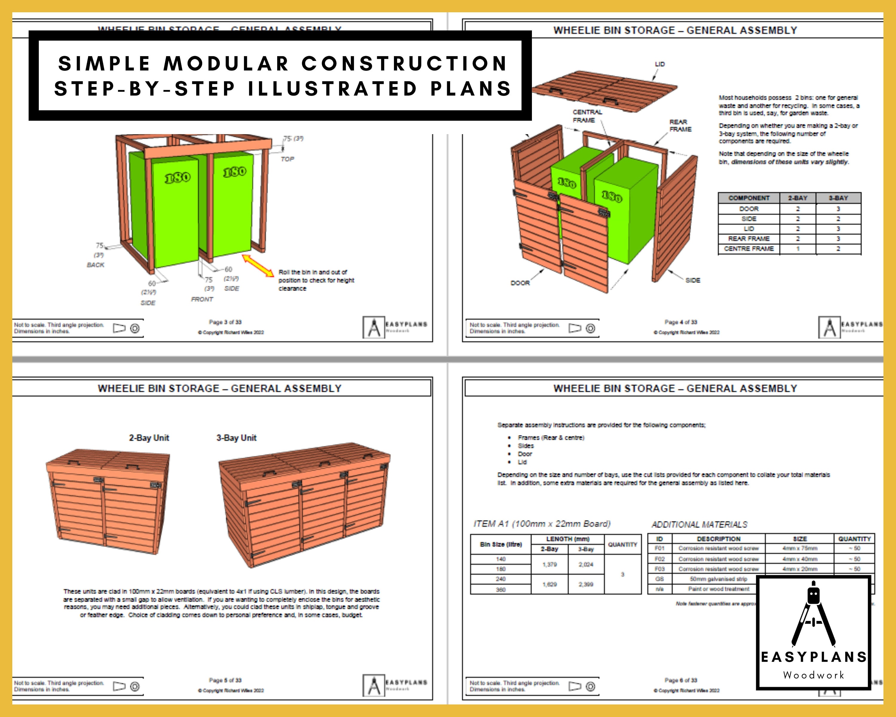 Wheelie Bin Storage Plans Two or Three Bay System DIY Etsy Canada
