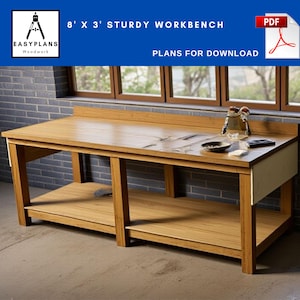 PLANOS para un banco de trabajo robusto de 8 pies, proyecto de construcción sencillo de bricolaje