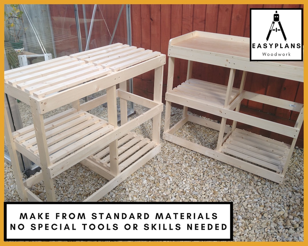 Greenhouse Staging Plans With Removable Shelves and Potting Table for