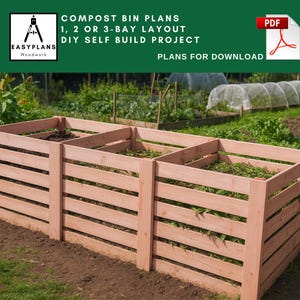 Compost Bin Plans: 1, 2, 3 Bay DIY Woodwork Project (PDF download)