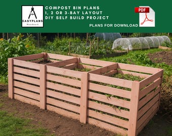 Compost Bin Plans: 1, 2, 3 Bay DIY Woodwork Project (PDF download)