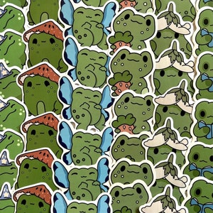 Strawberry, mushroom, flower frog/cute frog sticker/froggy sticker/cute Kawaii strawberry toad/digital art/illustration/ Cottagecore trio
