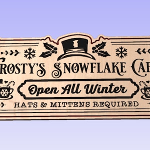 Christmas Wall Art - Frosty the Snowman&#39;s Cafe | Vectric Design File for CnC Woodworking - SVG, DXF, CRV, C2D