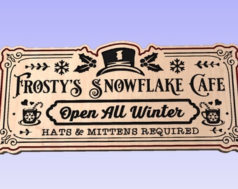 Christmas Wall Art - Frosty the Snowman's Cafe | Vectric Design File for CnC Woodworking - SVG, DXF, CRV, C2D