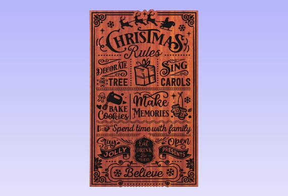 Vectric Design File | Christmas Wall Sign - Rules - SVG, DXF, CRV, C2D | CnC woodworking File