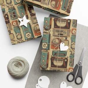 Vintage radio, Record player, Turntable, Audiophile,  Vintage, Gift Wrap Paper , vintage paper, BLUE, RED, CREAM