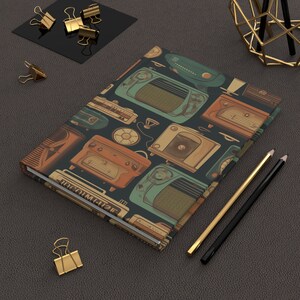 Hardcover Journal Matte, Pale Blue,Music, Record, Vinyl, Radio, Vintage design, 50s nice journal