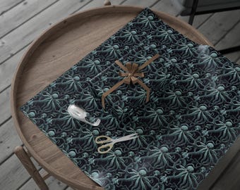 Octopus Geschenkpapier : Blau, Grau & Schwarz Muster