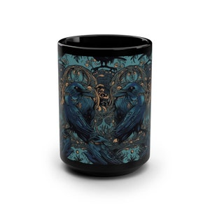 large Black Mug, 15oz Raven, crow, black bird