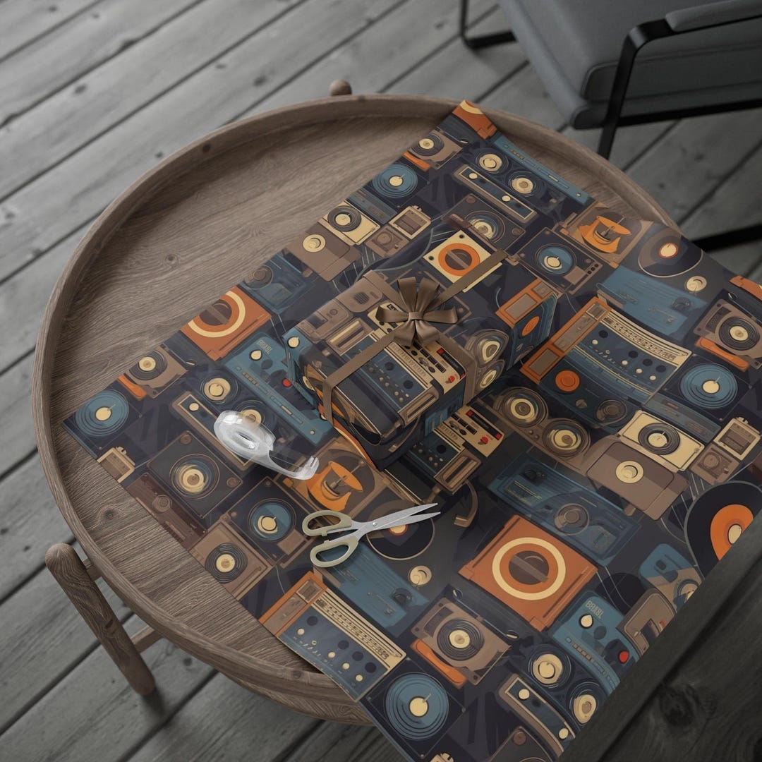 Retro Stereo Pattern Wrapping Paper | Vintage Speakers & Records Gift ...