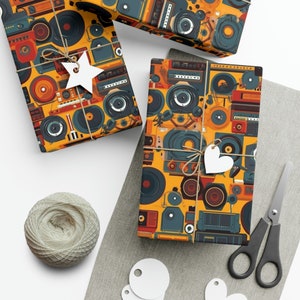 Radio vintage, tocadiscos, audiófilo, vintage, papel de regalo 15 tonos, papel vintage, opciones mate y satinado