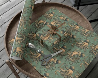 Sepia Octopus Geschenkpapier, Vintage-Stil, matt oder seidenmatt