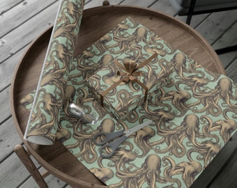Vintage Oktopus Pfirsich und Hellgrün, Geschenkpapier