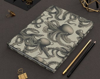 Hardcover Journal Matt Oktopus, leichter Sepia Ton Vintage Design, schönes Journal