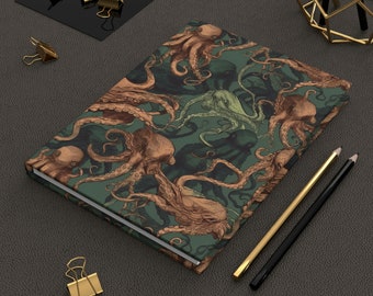 Hardcover Journal Matte Octopus, Vintage design,  nice journal