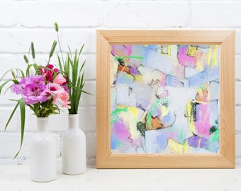 Square Abstract Art Print, Colorful Oil Pastel Painting (Digital Download)