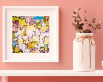 Abstract Square Art Print, Colorful Acrylic Oil Pastel (Digital Download)