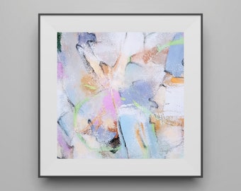 Square Abstract Art Print, Colorful Acrylic & Oil Pastel (Digital Download)